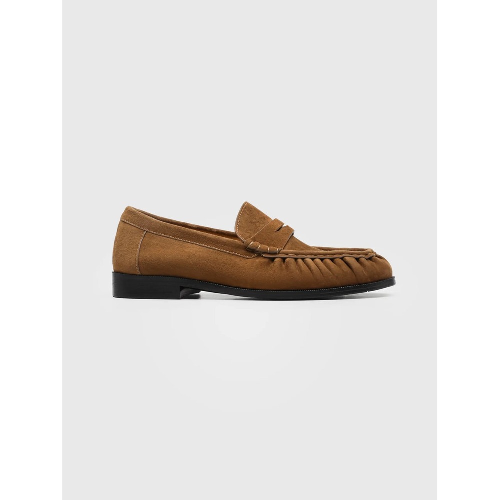 ATORIE Rzaaz Ruched Brown Suede Penny Loafers Mens Size 42 US 9 New With Box
